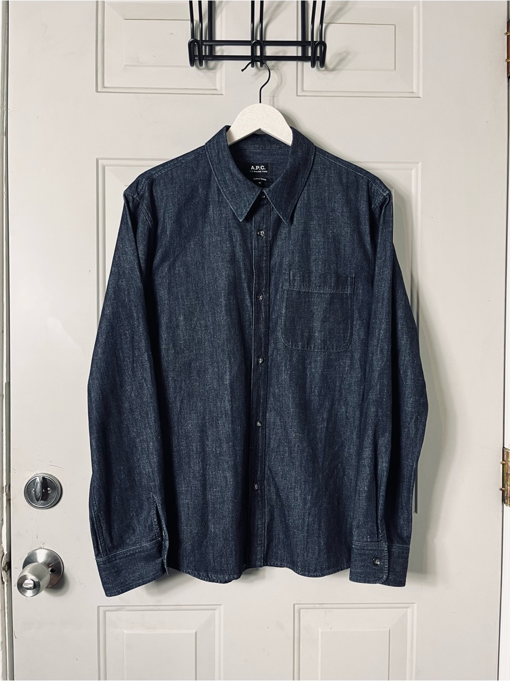A.P.C. Men’s 100% Cotton Blue Denim Casual Button Long Sleeve Shirt size medium
